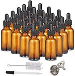 Set of 24 Glass Essential Oil Bottles, 1OZ Essential Oil Dropper Bottle with Dropper, Amber Glass Essential Oil Bottle with Stickers, Dropper, Funnel, Brush for Essential Oil, Lotion, Cleansing Oil