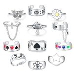 JeryWe Vintage Punk Rings for Women Men Adjustable Open Rings Set Gothic Stackable Rings Retro Hippie Emo Rings Pack Silver Y2K Rings