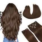 MAXITA Hair Extensions Clip in Real Human Hair, Chocolate Brown 9pcs 18 Inch Hair Extensions, 150g Thick Straight Soft Remy Human Hair Extensions for Women, Long Human Hair Extensions Clip ins