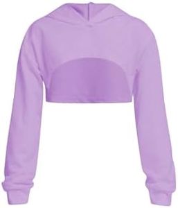 OYOANGLE Girl's Long Sleeve Drop Shoulder High Low Asymmetrical Hem Crop Hoodie Top Mauve Purple 10Y