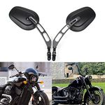 8mm Motorcycle Oval Metal Rearview Side Mirror Hollow styling for Harley Davidson Bobber Cruiser Custom（Black)