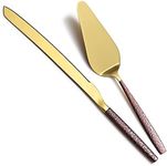 Berglander Wedding Cake Knife And Server Set With Moon Surface Handle And Shiny Gold Head, Cake Cutter,Cake Cutting Set Perfect For Wedding, Birthday, Parties and Events