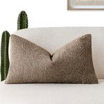 Foindtower Decorative Textured Boucle Throw Pillow Covers Accent Solid Lumbar Pillow Cases Neutral Soft Cozy Couch Cushion Case for Chair Sofa Bedroom Living Room Home Decor 12x20 Inch,1PC,Light Brown