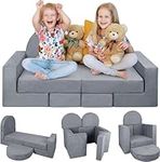 Babenest 7PCS Kids Play Couch, Modular Toddler Foam Sofa for Teens, Child Nugget Couch Furniture for Playroom Bedroom, Sectional Sofa Gift for Imaginative Boys and Girls