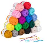 ilauke 20 x 30g Balls of Assorted Double Knitting Yarn, Colored Acrylic Yarn Set with 2 Crochet Hooks, 2 Needles, 8 Crochet Locking Stitch Markers