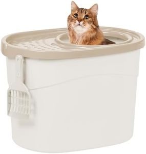 IRIS Top Entry Cat Litter Box with Scoop, White/Beige
