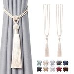 Pretty Jolly 2 Pack Long Tassel Curtain Tiebacks Handmade Braided Rope Knot Drape Tie Backs European Style Decorative Curtain Holdbacks for Home & Office Window Drapery (Beige)