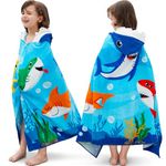 Joiedomi Shark 127 x 77 cm Hooded Towels for Kids - Soft Cotton Kids Beach Towel for 3-10 Years Boys Girls - Beach Poncho Towels for Kids - Swimming Towels for Kids- Toddler Bath Towels