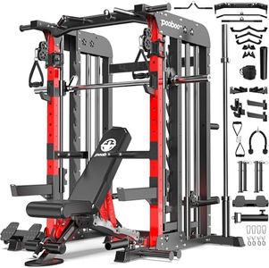 pooboo Multi-Functional Machine Power Cage, 2004LB Squat Rack, LAT-Pull Down System, Dual Pulley Cable Crossover System, Home Gym Workout Machine with Strength Training Attachments