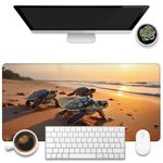 KOAIWPAE Large Gaming Mouse Pad for Desk, Baby Turtles On Beach Desk Mat, Cute Sea Turtle Desk Pad, 31.5"x15.7" Extended Big Computer Keyboard Mouse Pad with Non-Slip Base and Stitched Edge