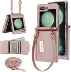 XIMAND for Samsung Galaxy Z Flip 6 Wallet Case with Built-in Leather Cash Slot and Credit Card Holder. Wristlet Strap and Hinge Protection, Carrying Handbag Phone Case for Women Ladies.(Rose Gold)