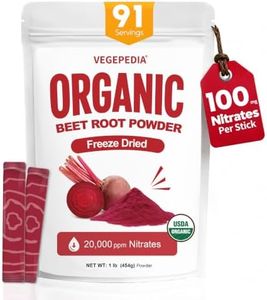 VEGEPEDIA Organic Freeze Dried Beet Root Powder -2% Nitrates, 91 Individual Packets, Non-GMO, No Sugar Added, USDA Organic, Halal & Kosher