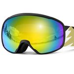 Odoland OTG Ski Goggles for Kid, UV Protection and Anti-Fog Len for Children and Youths, Double Grey Spherical Lens Snowboard Goggles Perfect for Skating Skiing Snowboard for 4-16 Boys and Girls BE