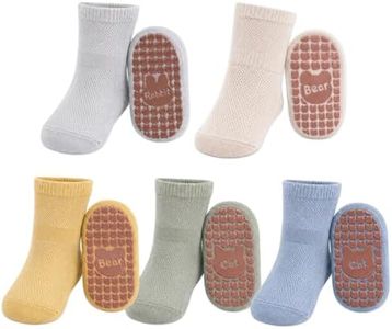 Exegawe Baby Mesh Socks with Non Slip Thin Toddler Anti Skid Crew Socks for Girls Boys 5 Pairs(Blue Multi, M/1-3y)