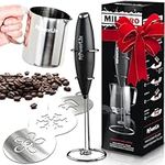 PowerLix Milk Frother With Stand Set Handheld Battery Operated Electric Foam Maker Frother Wand For Coffee, Latte, Cappuccino, Hot Chocolate, Durable Mini Drink Mixer With Stainless Steel Whisk