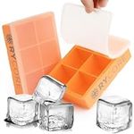 Ice Molds for Cocktails | 2 Pack with Lids, 2" | 12 Cubes, Vibrant Orange | Perfect for Whiskey, Bourbon | Large, Slow-Melting Cubes from Food-Grade Silicone
