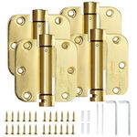 Sophia 4 Pack Self-Closing Door Hinge 3.5 Inch Rounded 5/8 Radius, Spring Loaded Hinges Adjustable Tension, Automatic Door Closer Hinge for Interior Exterior Residential Standard Indoor Doors, Gold