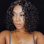 Brazilian Human Hair Short Curly Wigs for Black Women Human Hair Glueless Deep Wave Curly Wigs for Women Bob Wigs With Middle Part Lace Natutal Color(12 inches with 150% density) …