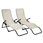 Makro 2 x Rocker Loungers Cream Sunchair Recliner Outdoor Garden Furniture Folding