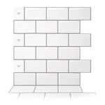 Art3d 10-Sheet Peel and Stick Backsplash, 12 in. x 12 in. Subway 3D Wall Panels, Mono White with Gray Grout (A17048)