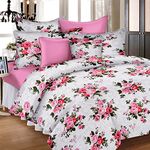 HUESLAND by Ahmedabad Cotton 144 TC Cotton Bedsheet for Double Bed with 2 Pillow Covers - White, Pink, Green