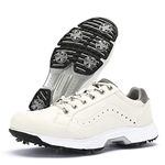 QZ-iTry Men's Golf Shoes Professional Waterproof Spike Plus Size Golf Shoes Men's Lightweight Outdoor Non-Slip Walking Shoes, White, 9