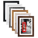 Lavezee 5x7 Picture Frame Set of 6, Distressed Wooden Design Made to Display 5x7 Photos with Mat and 6x8 without Mat for Wall and Tabletop Decor, Assorted Colors