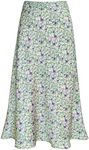 Modegal Women's Satin High Waist Hidden Elasticized Waistband Flared Casual A Line Midi Skirt, Floral Green 01, Small