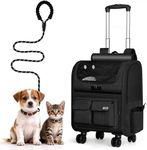 MGB Rolling Cat Carrier with Wheels, Pet Carrier, Black (Not for Airline)