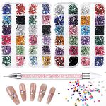 Angnya 4 Boxes Of Flatback Rhinestones With Rhinestone Picker, 6400+Pcs Multicolor Nail Stones Gems Kit For Nails, Face, Eye Rainbow Makeup Jewels Diamonds, Pearls Decorations Art Acrylic Crystals