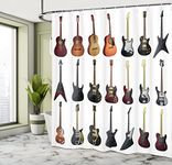 Ambesonne Personalized Guitar Decoration Musician Gifts Classic Electro Guitar Lovers Bathroom Shower Curtain of Teen Bath Design with Musical Instruments Orange Burgundy Yellow Black White