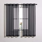 NICETOWN Voile Black Sheer Curtains 63 Inches Long for Living Room - Halloween Decor Grommet Top Transparent Light Filer Privacy Window Sheer Drapes for Home/Office (2 Pcs, 54 W x 63 L, Black)