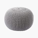 Fernish Decor Round Pouf Foot Stool Bean Bag Ottoman | Knit Braided Cord Boho Pouffe Poof Accent Beanbag Chair Footrest for The Living Room, Bedroom, Nursery, Patio, Lounge (Light Grey 20x20x14 Inch)