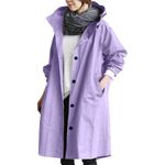 2024Winter Jackets for Women UK Ladies Rain Jacket Lightweight Raincoat Waterproof Long Sleeve Windbreaker Outdoor Hooded Trench Coats for Winter Cold Weather(Purple,S)