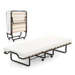 IFANNY Folding Bed with Mattress, Platform Bed with Metal Frame & Solid Wood Slats, Portable Bed on Wheels, Roll Away Beds with Memory Form Mattresses, Guest Bed Foldable, Fold up Beds for Adults