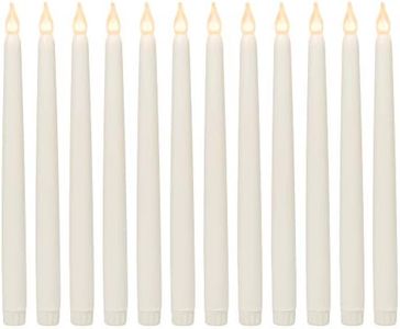 WYZworks Set of 12, 11" LED Flameless Ivory Real Wax Taper Flickering Candles Lights, Battery Operated Candlesticks for Holiday Christmas Valentine Menorah Candelabra Home Wedding Window Décor