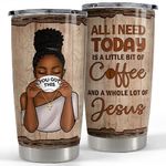 SANDJEST Christian Gift for Women All I Need Is Coffee Jesus Tumbler 20oz Stainless Steel Insulated Tumblers Travel Mug Religious Gifts for Black Woman Birthday Christmas