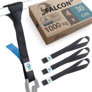 valonic FALCON - soft loop tie down straps - EN-12195-2, 4 pack, 1000kg, 30cm, 25mm, black - for motorcycle handlebar, motorbike, roof rack