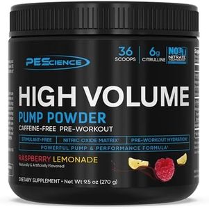 PEScience High Volume Stim-Free Pre Workout, Nitric Oxide Booster with L Citrulline & L Arginine Nitrate, Non-Stim Preworkout for Men and Women, 36 Scoops, Raspberry Lemonade