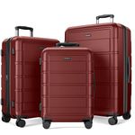 SHOWKOO Luggage Sets 3 Piece Hard Shell PC+ABS Expandable Lightweight Durable Trolley Travel Suitcase with Spinner Wheels TSA Lock, 20" 24" 28" -Wine Red