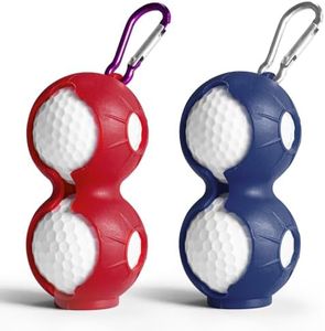 Golf Ball Holder Silicone and Tees Holder Leather Value 2 Pack Set, Attachable to Golf Carry Bag Belt Gifts Accessories (2 Pack in Red&Navy Blue)