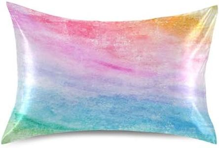 Blueangle Rainbow Colors Satin Pillowcase for Hair and Skin Silk Pillowcase, Standard Size(20x26 inches) - Slip Cooling Satin Pillow Covers with Envelope Closure