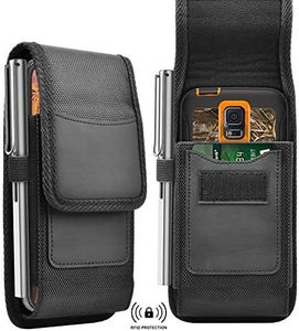 Tiflook Phone Holster Fit for iPhone 11 Pro Max/Galaxy Note 10 Plus/A50/A10e/Moto G7 Power/LG Stylo 5 with Thick Defender Case,Univerisal Rugged Nylon Pouch Belt Clip Case Holster Card Slot & Keychain