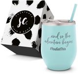 and So The Adventure Begins - Personalized Insulated Wine Tumbler with Lid – Stainless Steel Insulated Travel Mug with Straw – Graduation, Promotion, Going Away, Job Change, Teacher - Adventure Awaits