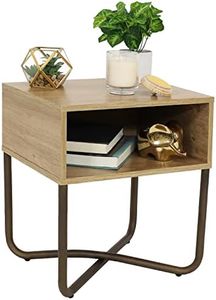 Sunnydaze 19.75-Inch H Open Shelf MDP Industrial-Style Nightstand with Powder-Coated Steel Cross Base - Brown