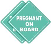 GEEKBEAR Pregnant on Board Car Sign - Sticker or Magnet & Color Options, Weather-Resistant - Diamond Shape 6.8 x 6.8 in (Reflective Magnet, Mint, 2 Pack)