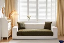 HOMETHREADS Innovative Premium Velvet Sofa Cover Mat with PVC Backing for Non-Slip Comfort | Pack of 1 (Olive_Vrsh, 3 Seater)