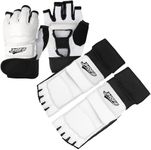 JHOFIF Taekwondo Hand and Foot Protectors for Adults and Children, Sanda Foot Back and Foot Surface Protectors, Combat Gloves, Half-Finger Sanda Gloves. (White, Large)