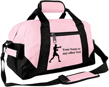 Personalized Passion 14” Small Sports Duffel Bags for Kids - Waterproof Travel Duffle with Name & Boxing Design - Pink Two-Toned Kids Weekender Bag for Boys and Girls