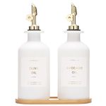 HOMCDALY Olive Oil Dispenser for Kitchen, Glass Oil Dispenser Bottle, Gold and White Oil and Vinegar Dispenser Set, Oil Container Kitchen, Cooking Oil Dispenser, Oil Cruet| Set of 2 (11.8oz – Gold)